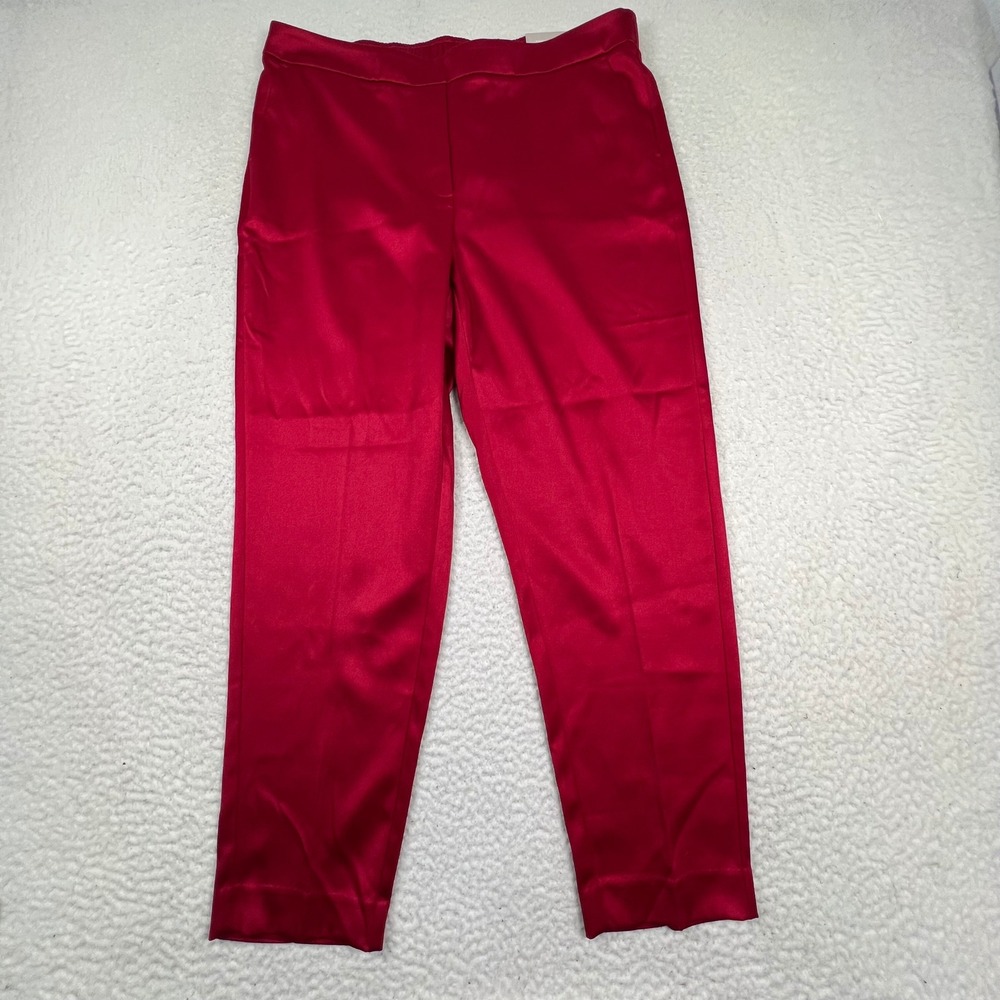 NWT Chicos Pull On Satin Tapered Ankle Pant 2R (US 12) Claret Red Slim Leg Party